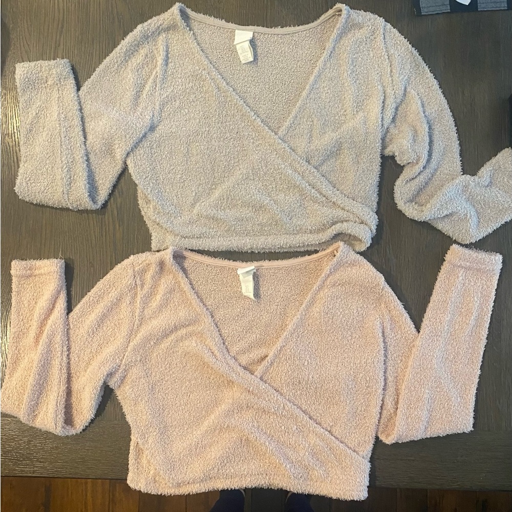 2 H&M ballet sweater wraps, size L, light pink and taupe